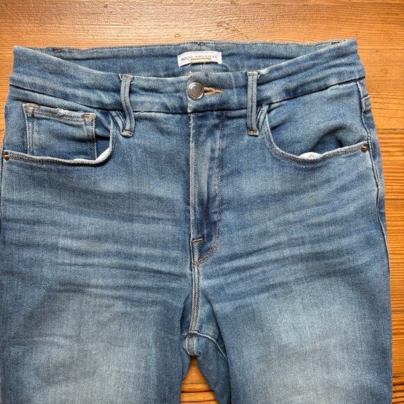 Good American Indigo high rise medium wash distressed ankle jeans SIZE 8 - Picture 2 of 6